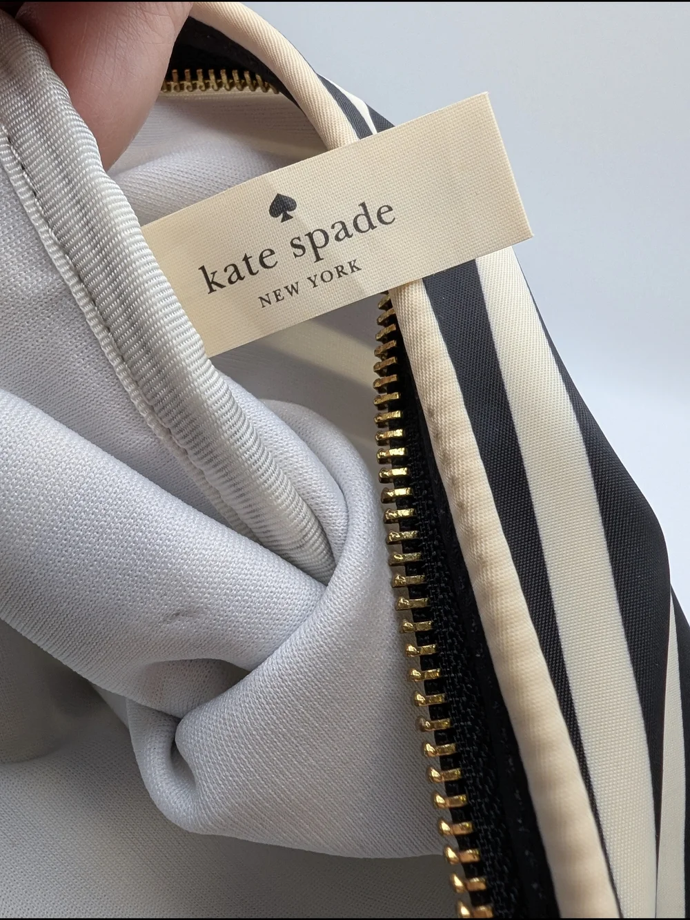 kate spade Black and Cream Striped Bow Wristlet with Strap 10